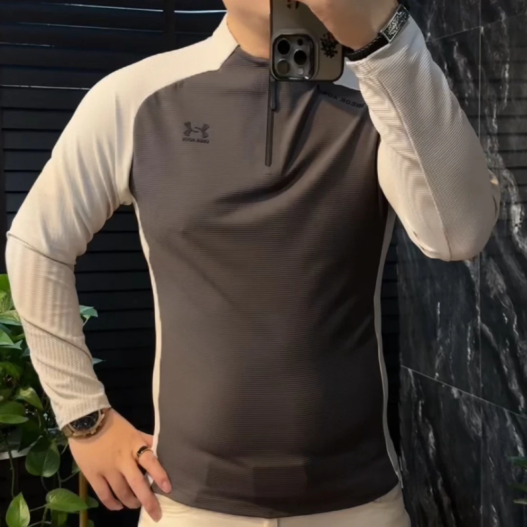 0088男士半拉链速干长袖T恤户外运动秋冬潮流打底衫