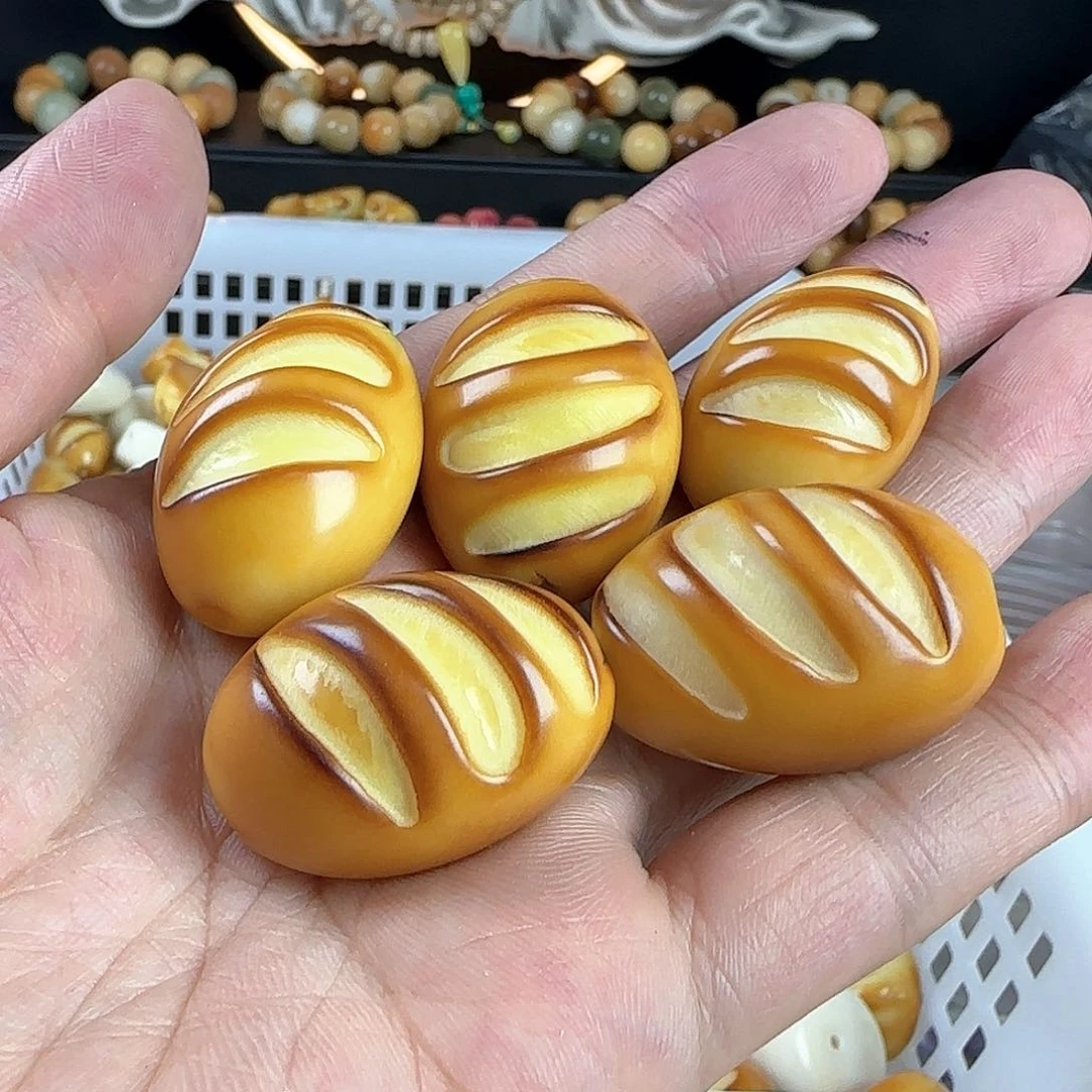 菩提根/象牙果手串瑕疵炭烧法棍4颗孔道有裂
