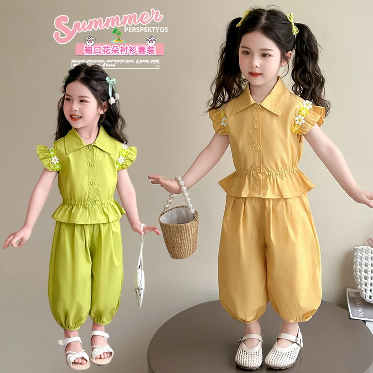 套装韩版夏季纯色女童中小童儿童运动网红洋气时尚休闲女宝时髦