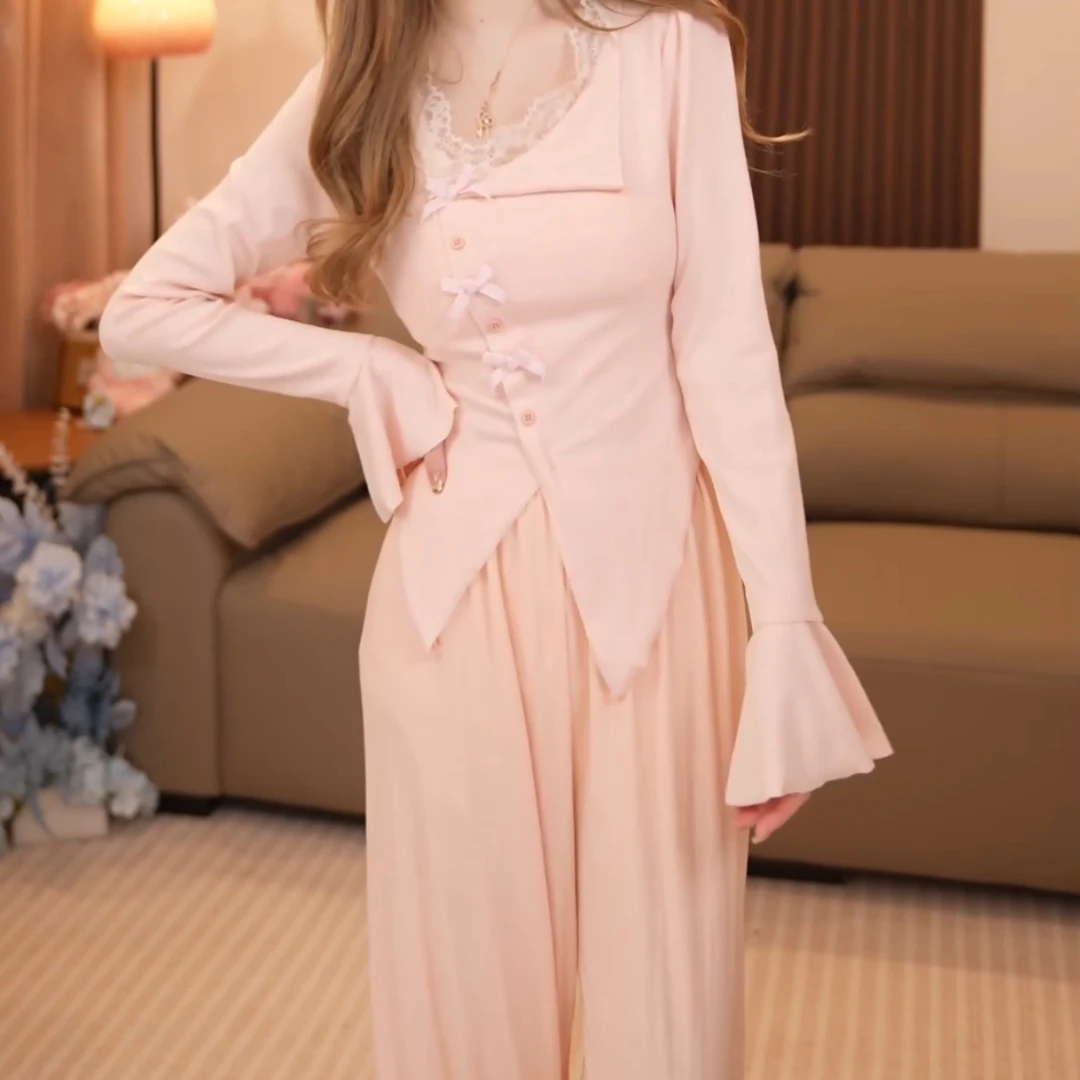 彭裳裳【蜜桃梦境】时尚舒适女士性感甜美秋季宽松睡衣居家服套装