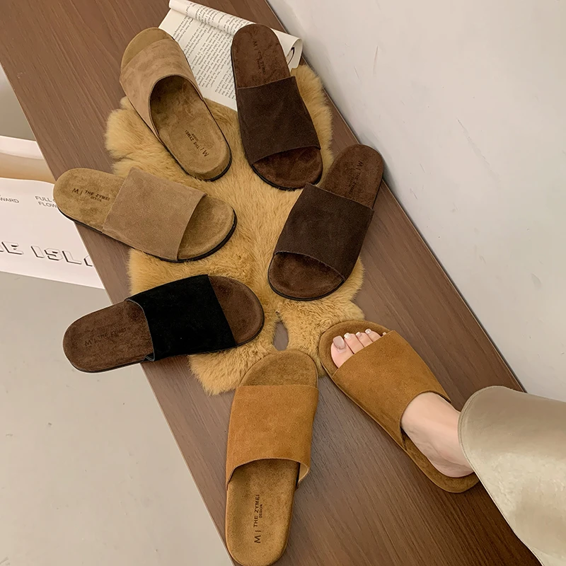 防滑舒适韩版老钱风平底一字拖网红外穿欧若精灵风居家ins勃肯鞋