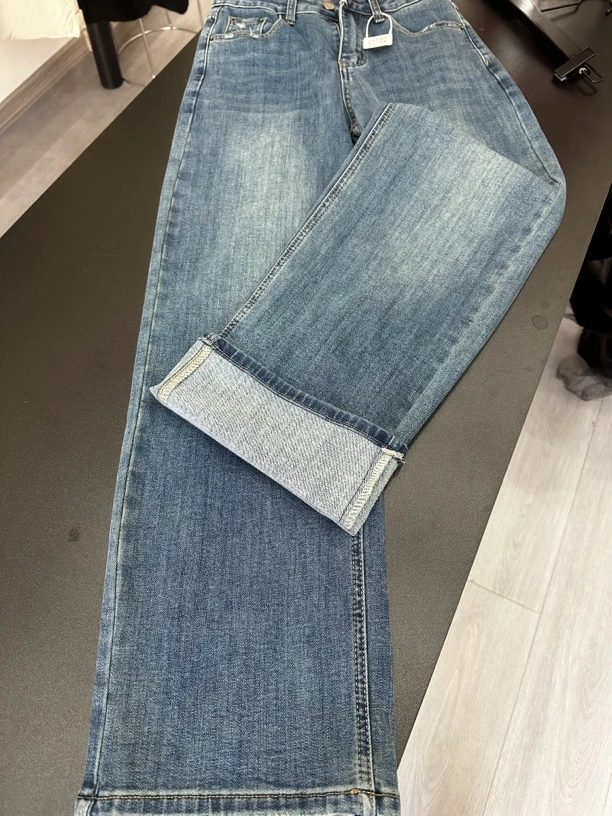 高腰窄版直筒牛仔裤女显瘦弹力百搭小个子长裤