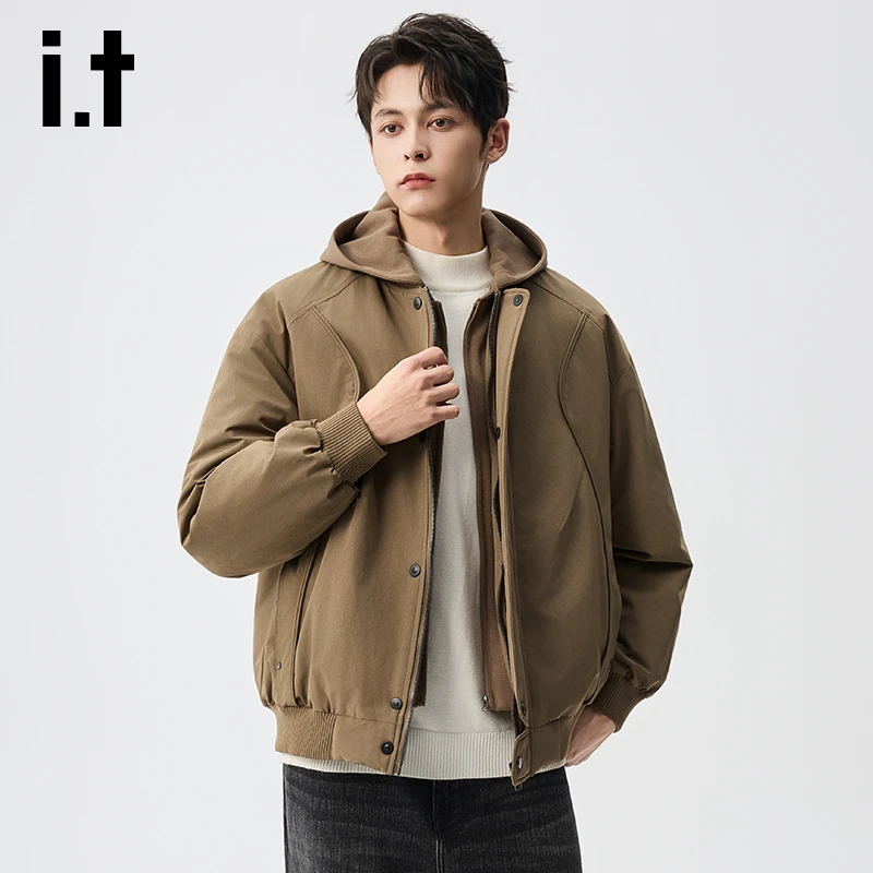 IT.FIVECM男士冬季新款羽绒连帽假两件拼接工装保暖抗寒羽绒服