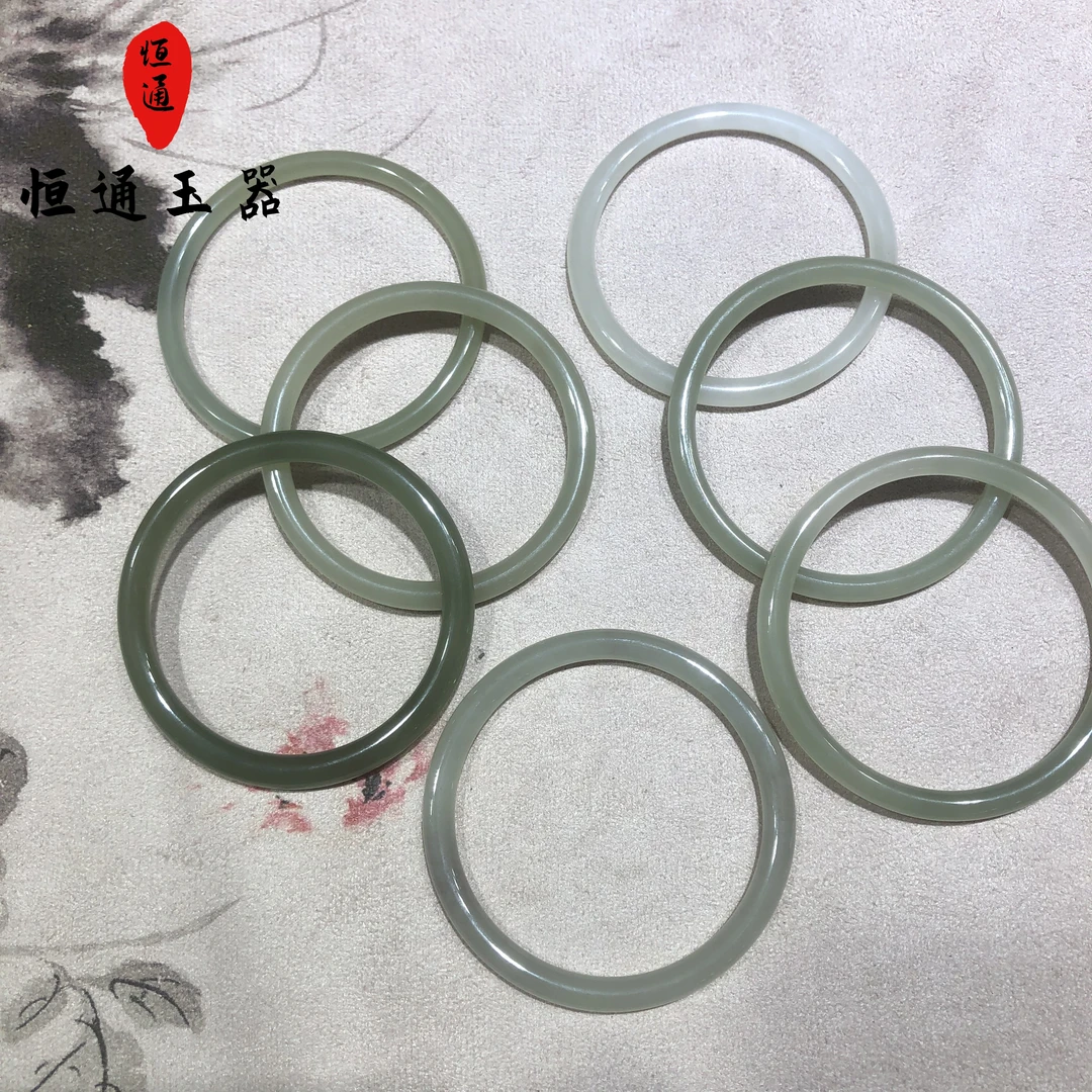 和田玉青海叮当手镯（多样性发一）约5mm  1-9999