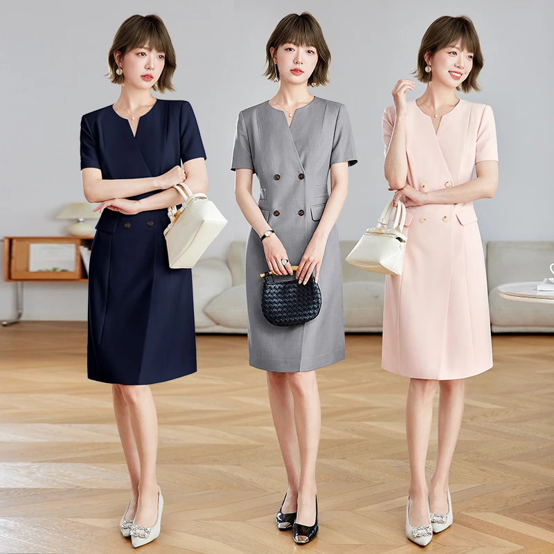 芭妃娅职业连衣裙高级感时尚气质优雅酒店经理前台接待收腰作服