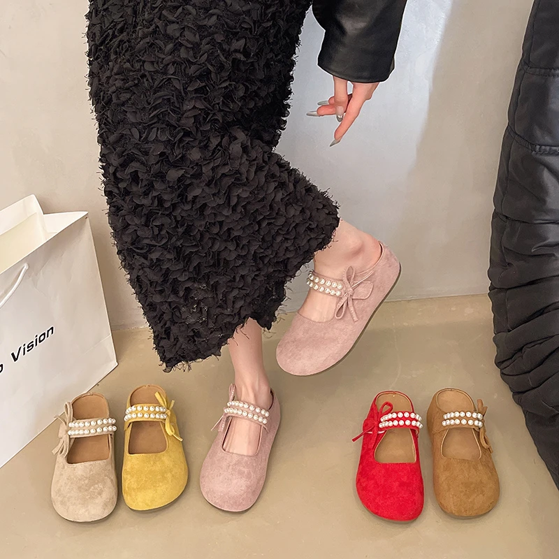 小珍珠~春季女通勤时尚百搭新款小个子厚底增高休闲勃肯拖鞋