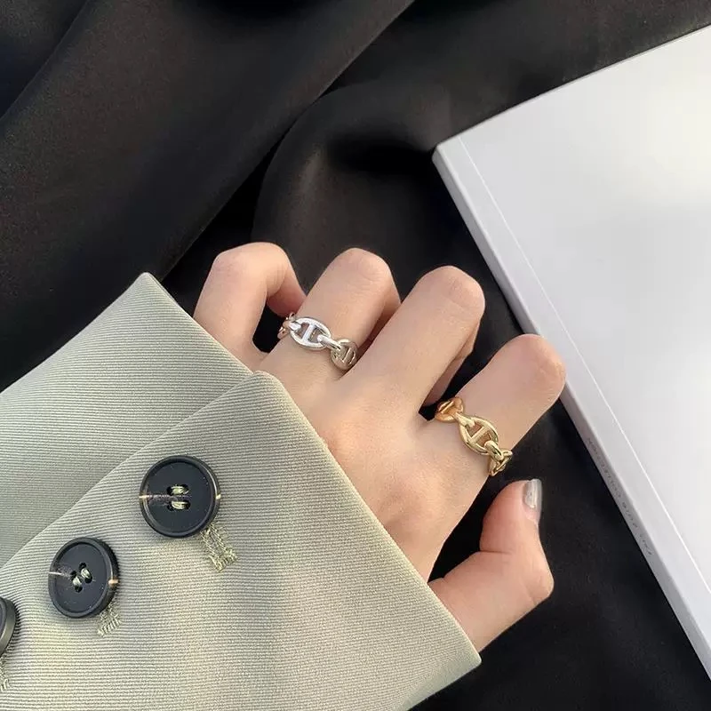 925银戒指 Fan~梵花 戒指S925银 猪鼻子戒指 时尚小众简约个性