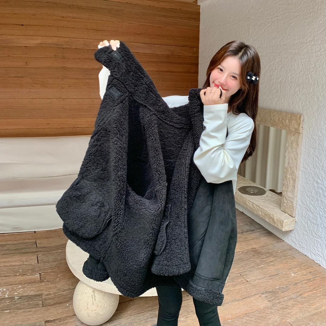 黑色超好看仿皮毛一体羊羔毛外套女冬季2025新款小个子加厚绒棉服