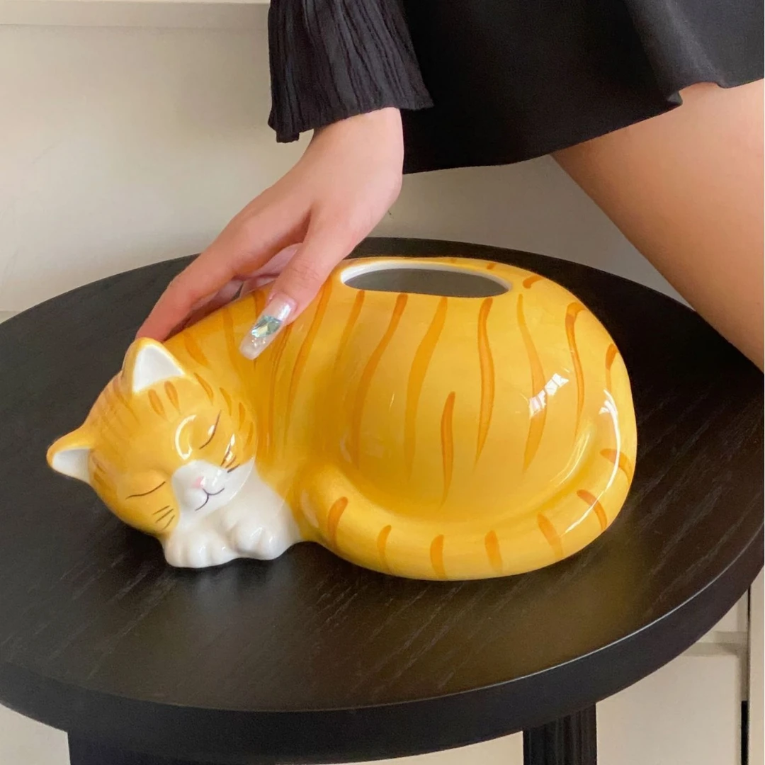 猫咪纸巾盒陶瓷抽纸盒玄关入户柜水吧台客厅茶几桌面创意装饰摆件