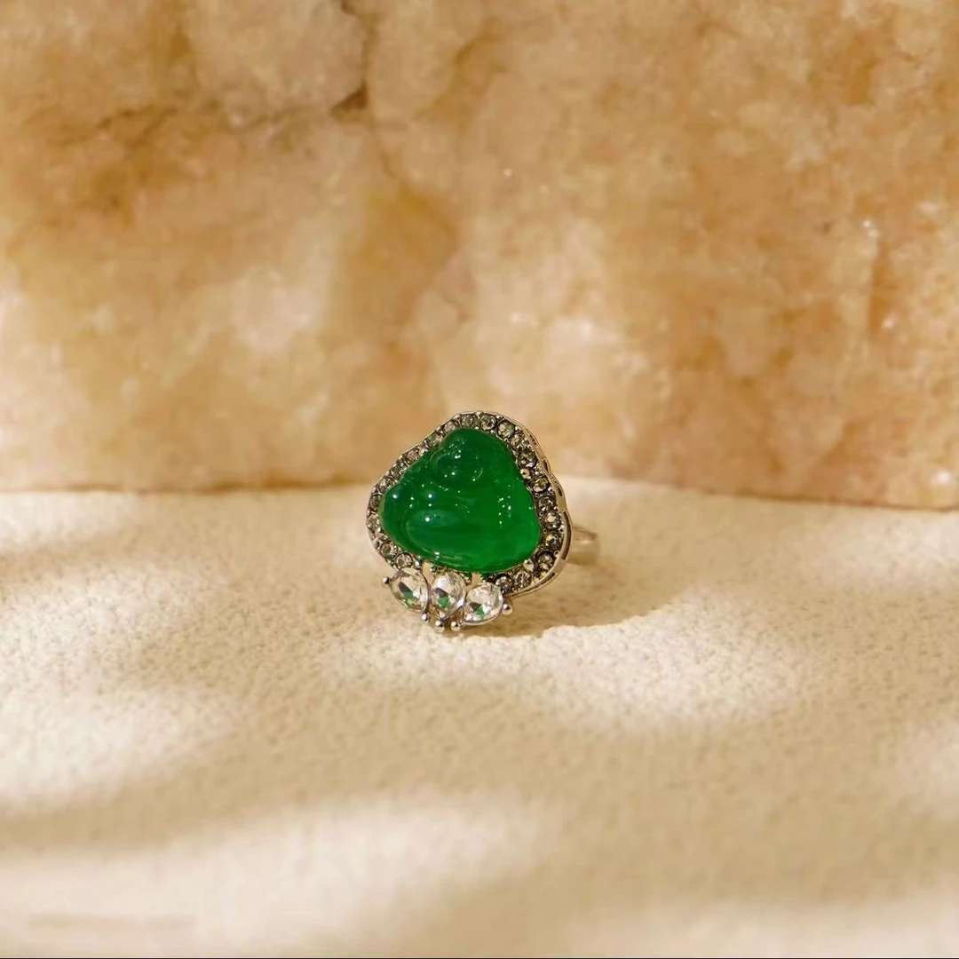 绿色弥勒佛戒指中国风佛公戒指