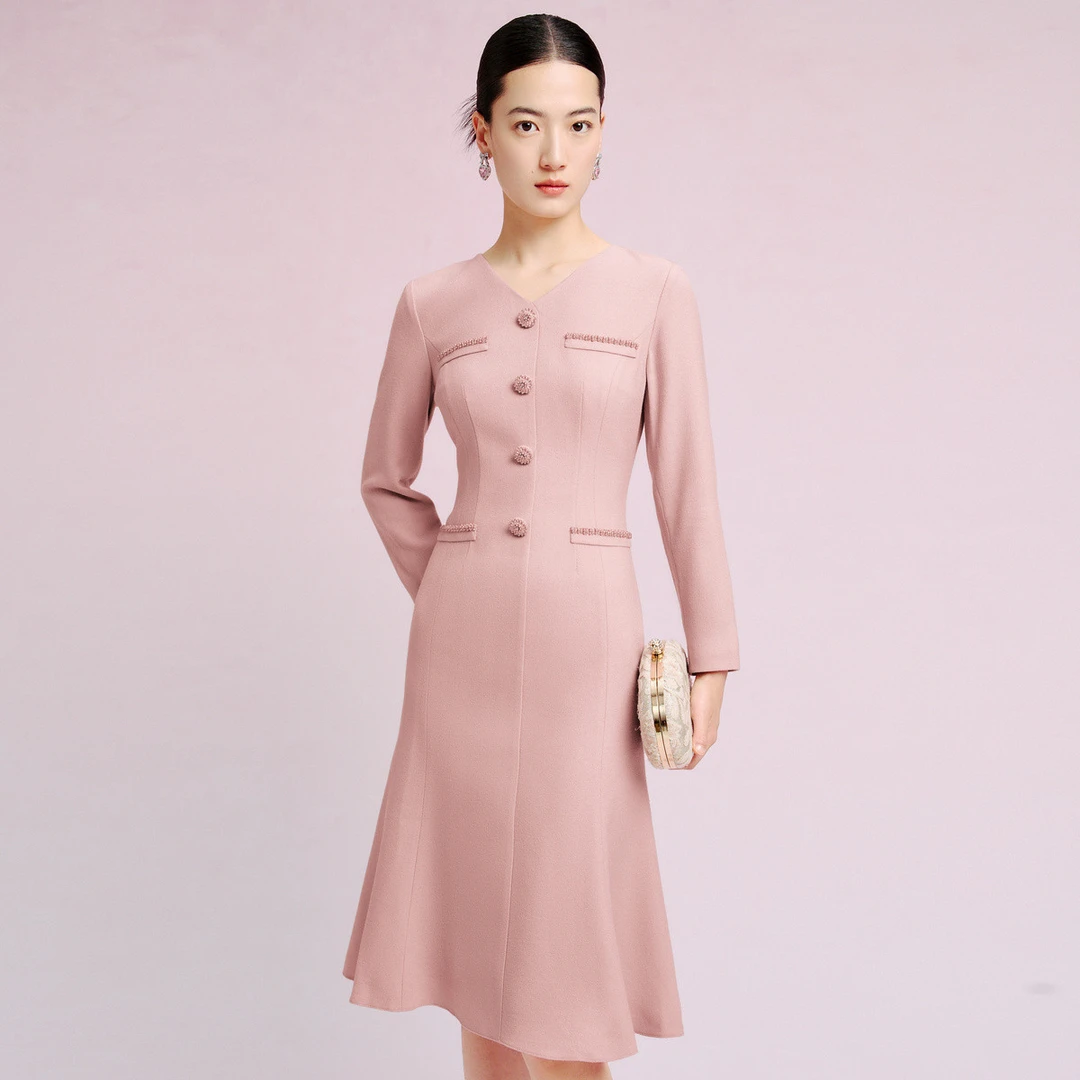 【婷婷专属】羊毛软糯优雅纯色高级感洋气百搭长袖连衣裙女春季