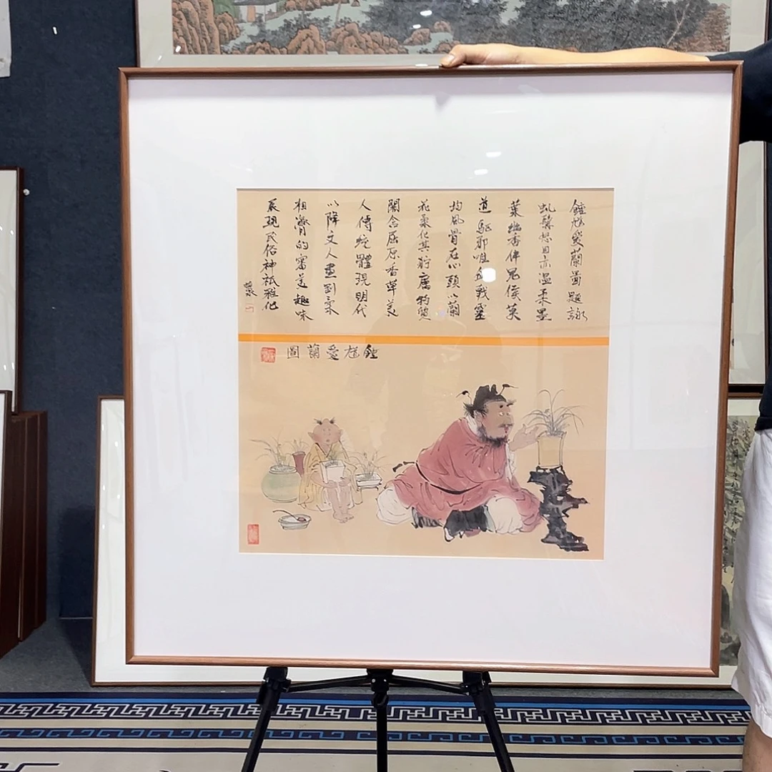 国画手绘画作品带框80/80厘米