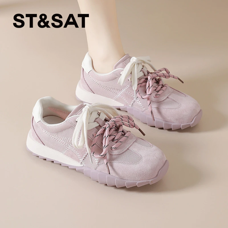 星期六复古网面鞋女士2025夏季时尚休闲鞋软底透气低帮运动德训鞋