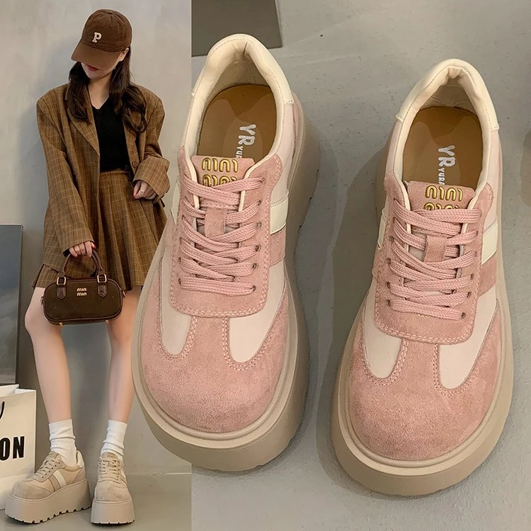7cm厚底德训鞋女2025春季新款小个子增高百搭松糕鞋休闲运动鞋子