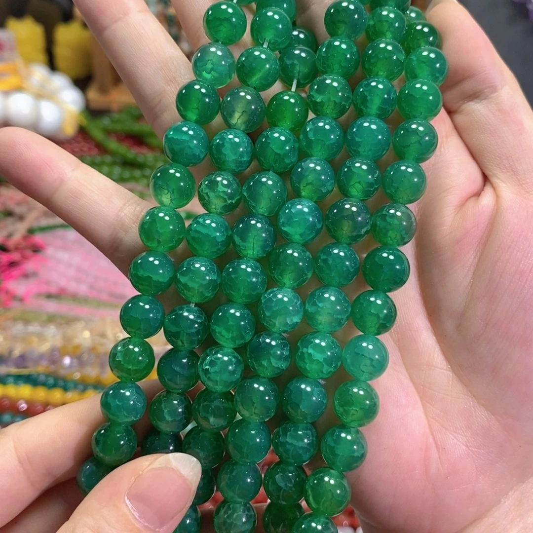 玛瑙/玉髓未镶嵌珠宝半成品绿龙鳞一条卡10mm