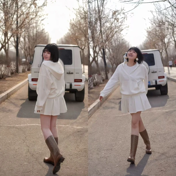 【断码处理】大码夏季口袋连帽V领卫衣高腰显瘦百褶短裙两件套