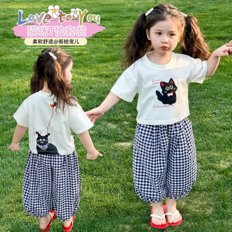 女童夏季套装2025新款儿童卡通印花短袖休闲防蚊裤两件套夏款
