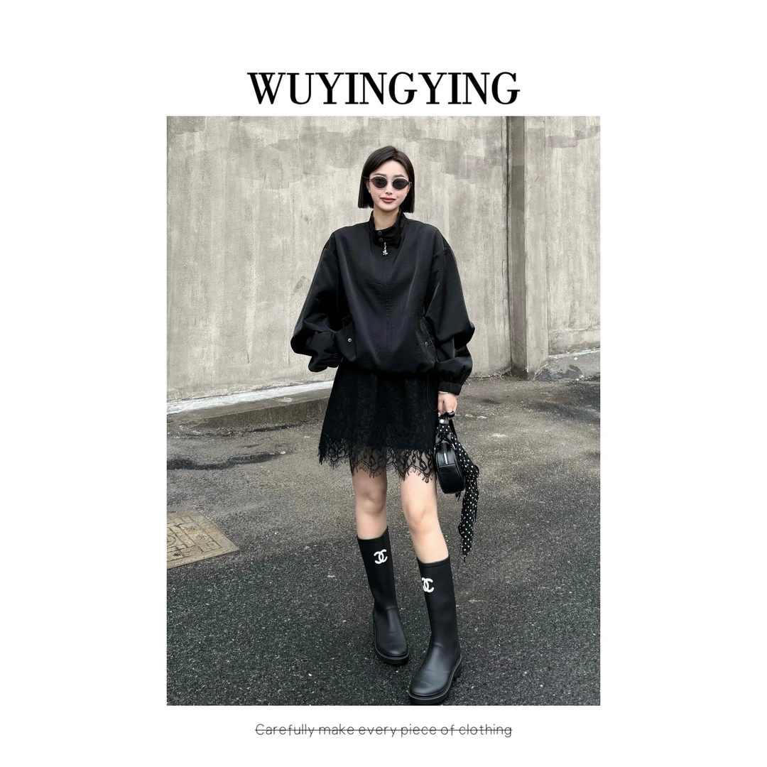 WUYINGYING【野蔷薇】欧货高品立领高级感设计外套+蕾丝半身裙套装