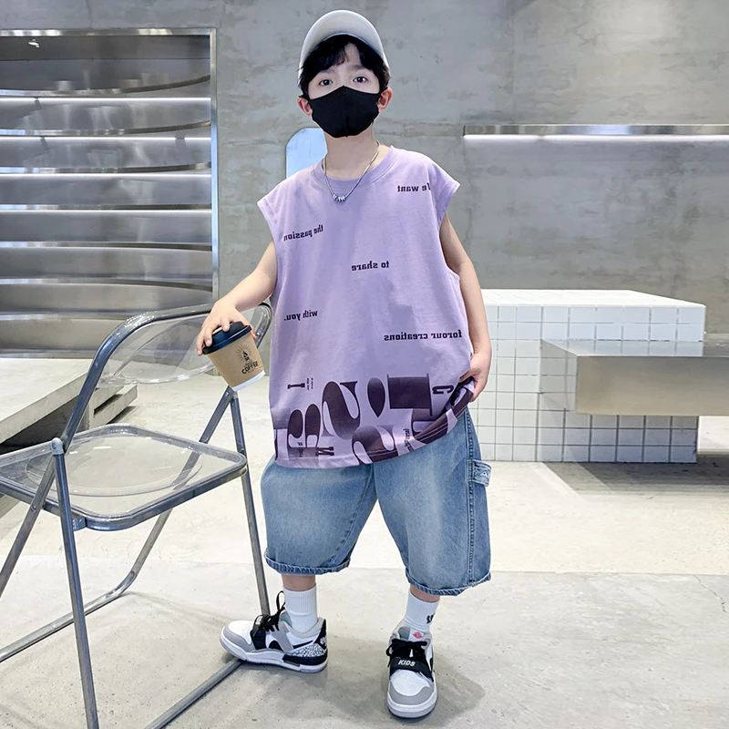 男童夏装背心套装2025新款夏季无袖中大童儿童男孩夏款网红炸街潮