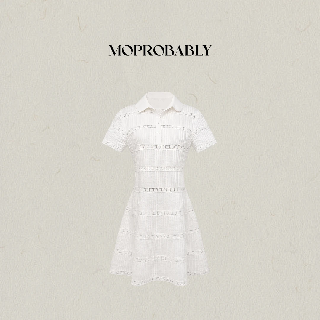 Moprobably李予诺「爱智」“100%棉”气质镂空短袖A字连衣裙L5265039