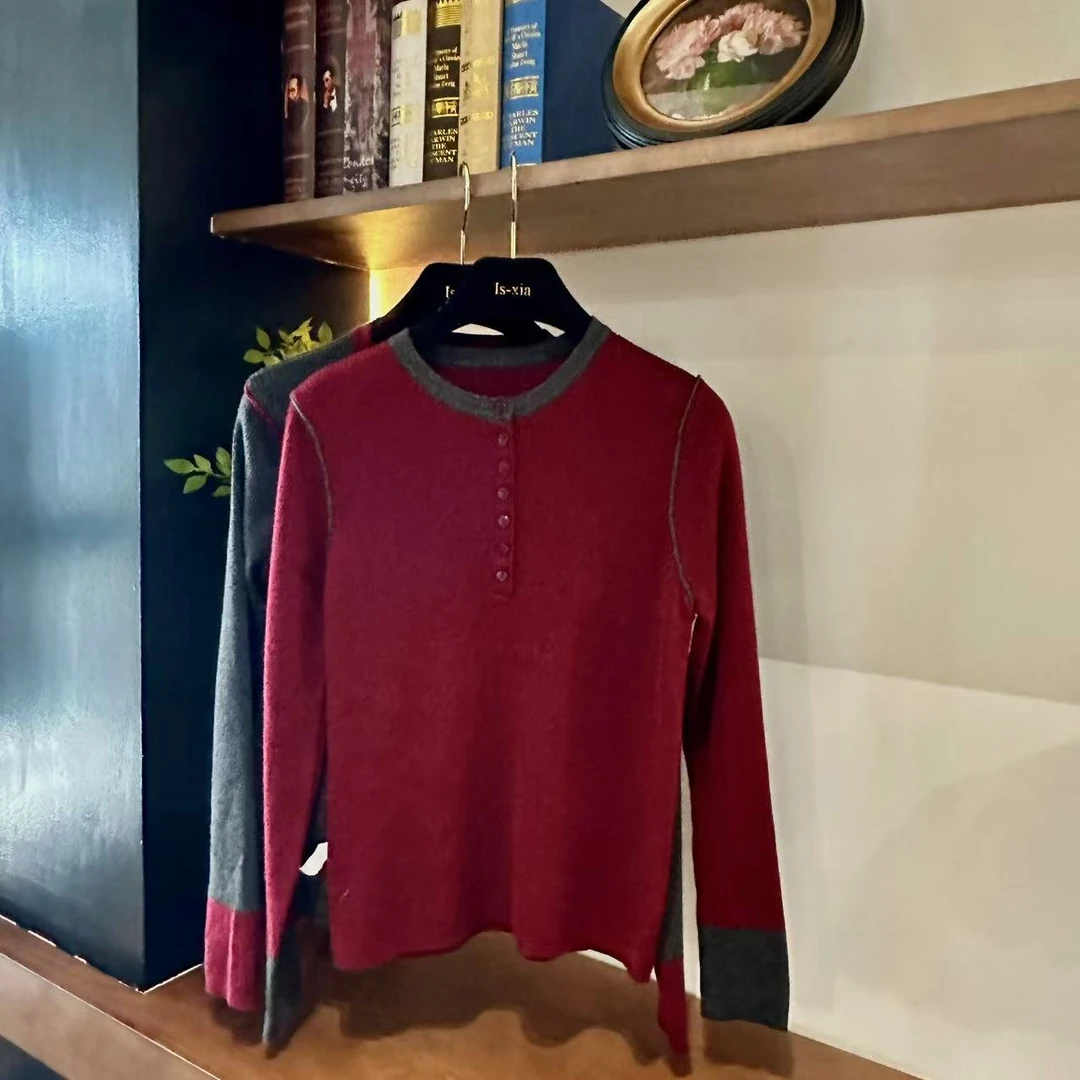 【霓虹狂欢】时尚百搭撞色休闲优雅圆领针织衫