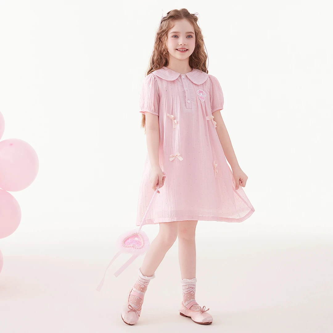 女童夏季连衣裙2025新款凯蒂猫娃娃领蝴蝶结中大童裙子