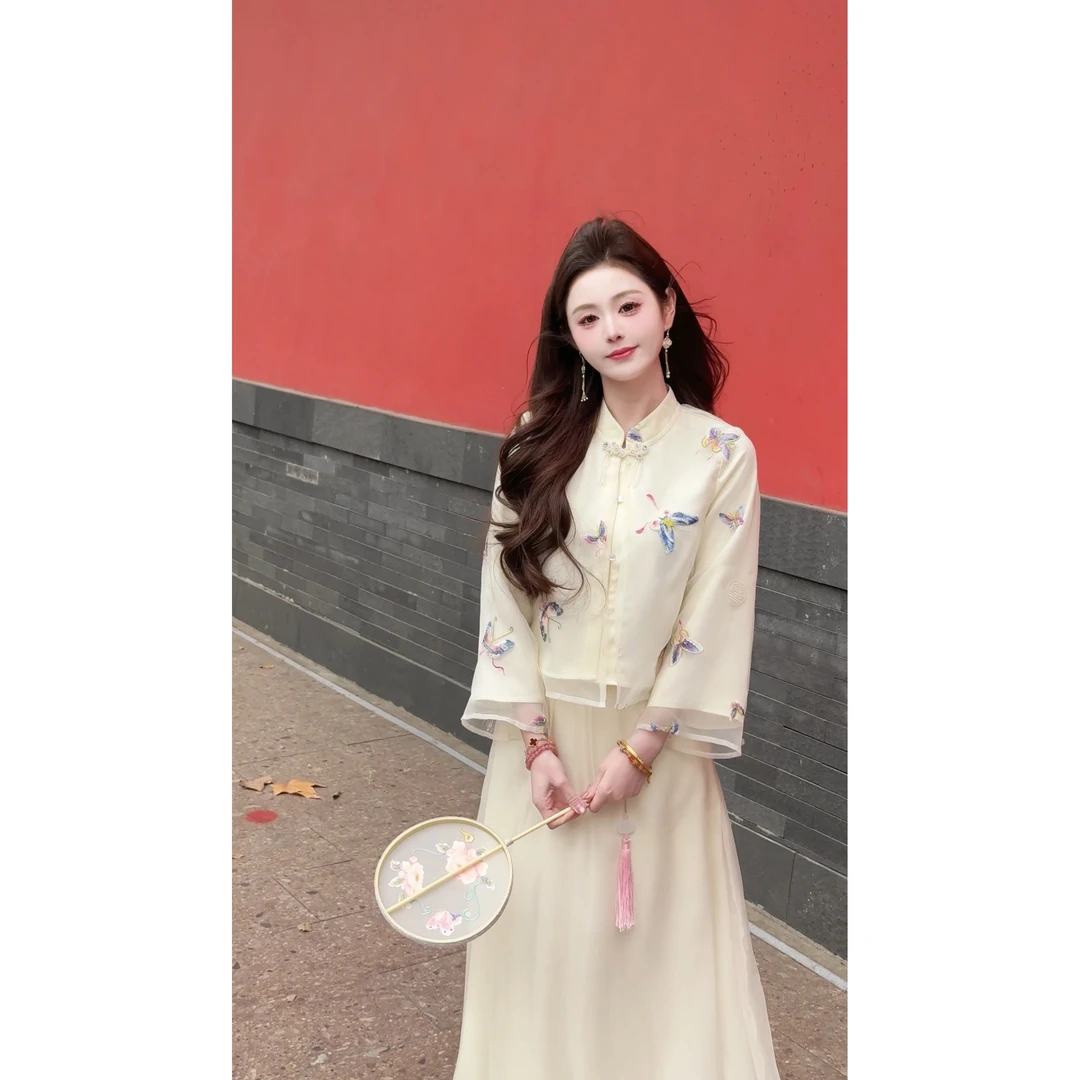 【破茧成蝶】<77>新中式蝴蝶刺绣上衣+半裙XMZH5777