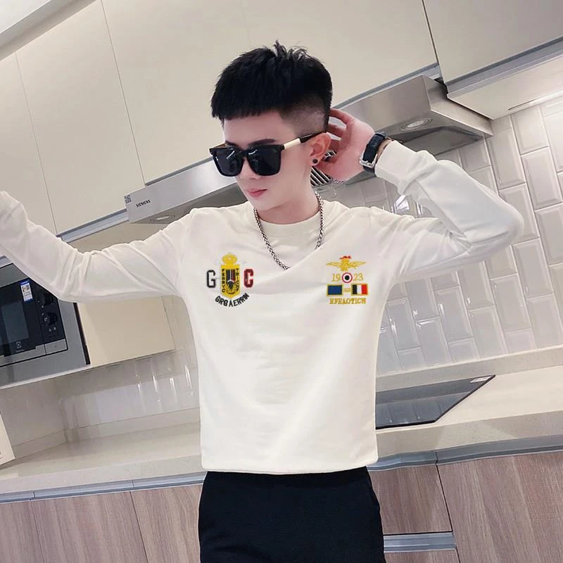 秋冬男士爆款卫衣修身S小码品质长袖t恤社会小伙痞帅矮个子打底衫