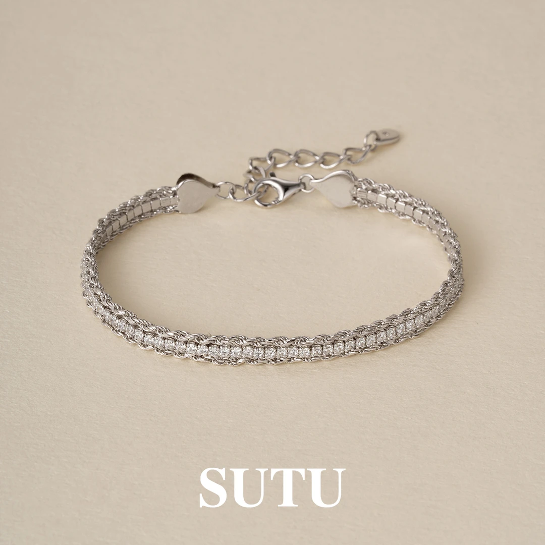 925银合成锆石手链 织光蕾丝手链925银简约气质小众轻奢设计高级