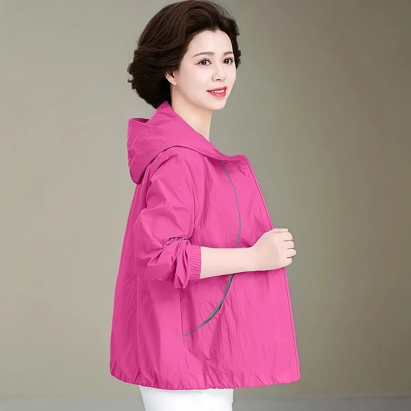 防晒衣女夏季2025新款中年妈妈休闲运动薄款外套洋气大码纯色透气