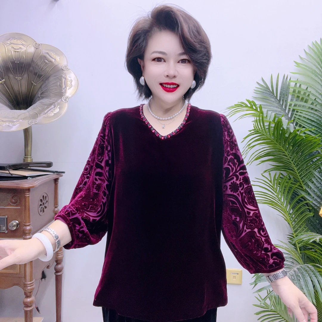桑蚕丝小衫中老年时尚高档气质百搭减龄洋气显遮肚显瘦43A1999