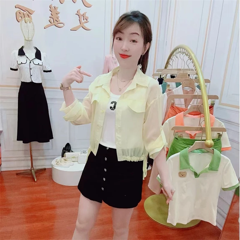 2025夏天爆款防晒衣女外穿两件套时尚抽绳绑带洋气背心配长袖衬衫