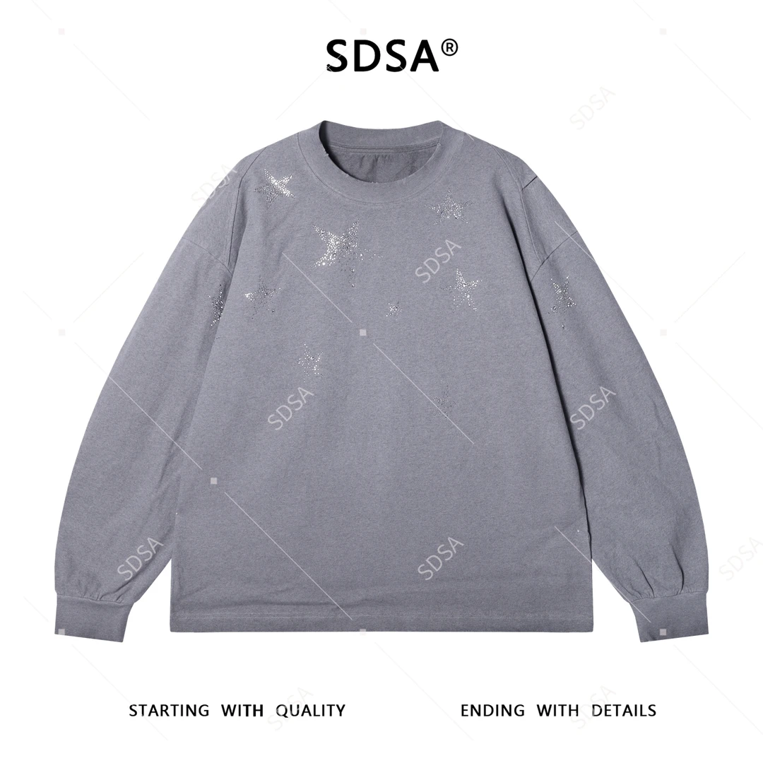 SDSA男士秋冬新款痞帅男装极简风烫钻星星圆领卫衣重工时尚上衣