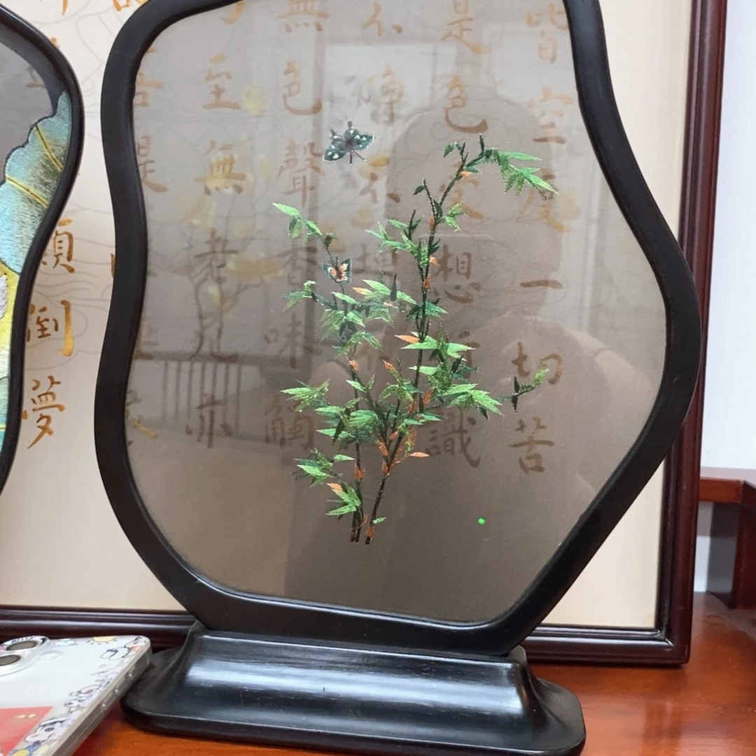 木苏绣竹子工艺品台屏