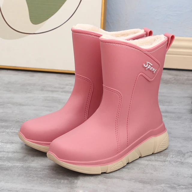 冬季新款雨鞋女款冬天一体绒加绒厨房棉雨靴防水防滑水鞋加厚胶鞋