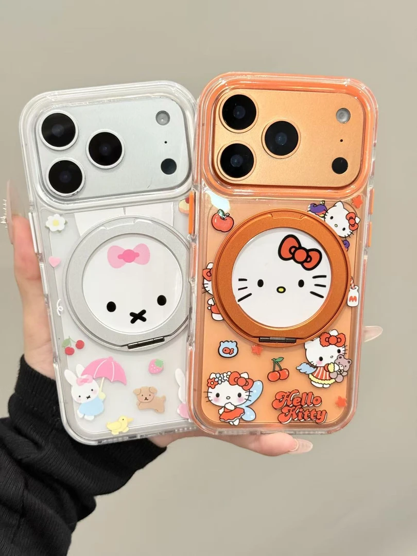 可爱kitty米菲兔透明支点手机壳适用苹果17promax/16卡通防摔