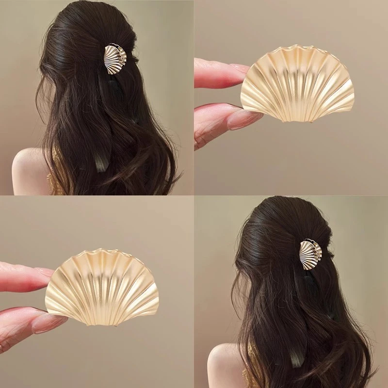 贝纹壳体~赶海创意亮面扇贝抓夹发夹！度假风鲨鱼夹时尚女拎环