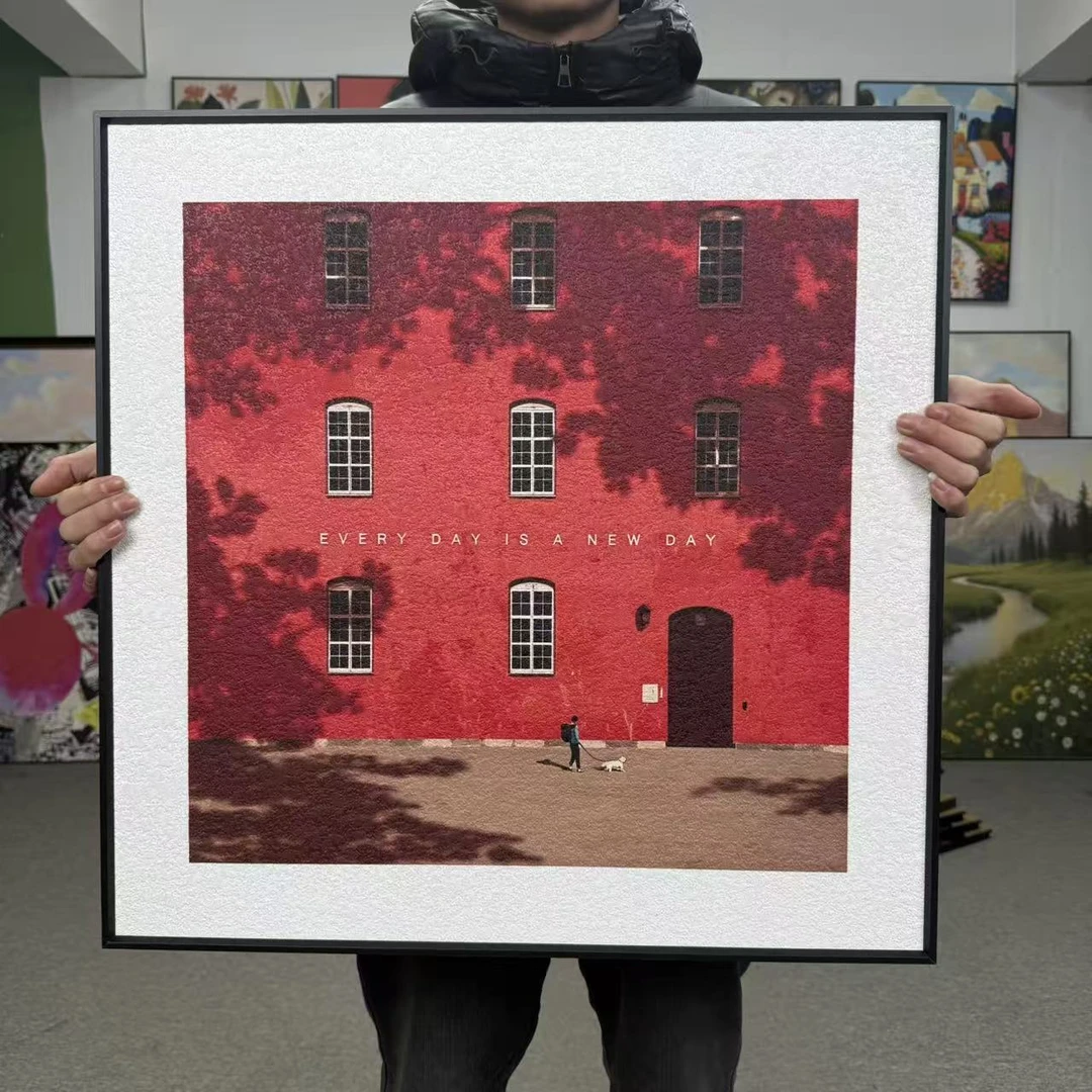 轻奢红色建筑复古风小众客厅卧室玄关装饰画6060