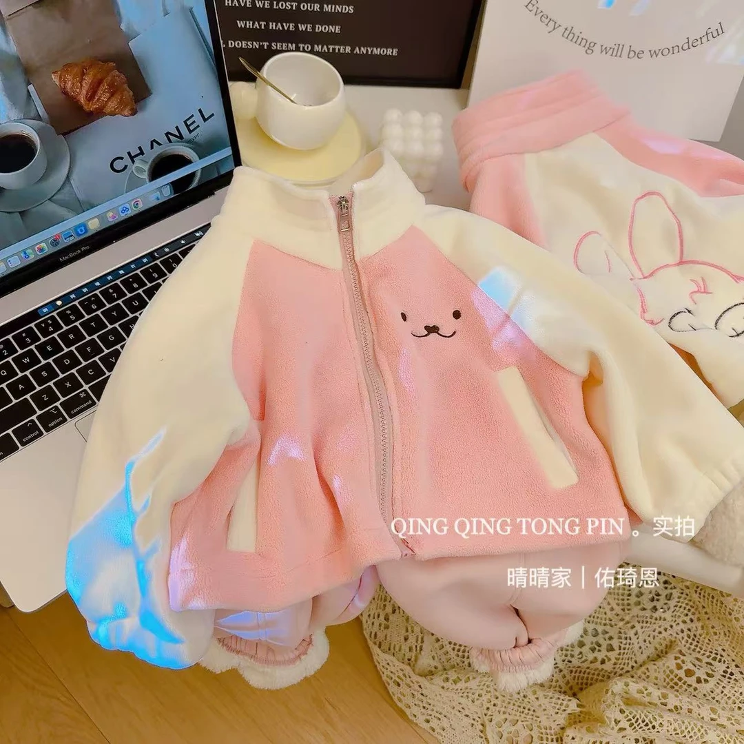 【双面加厚520G奥粒绒】冬季女宝加厚双面奥粒绒拼接刺绣百搭外套