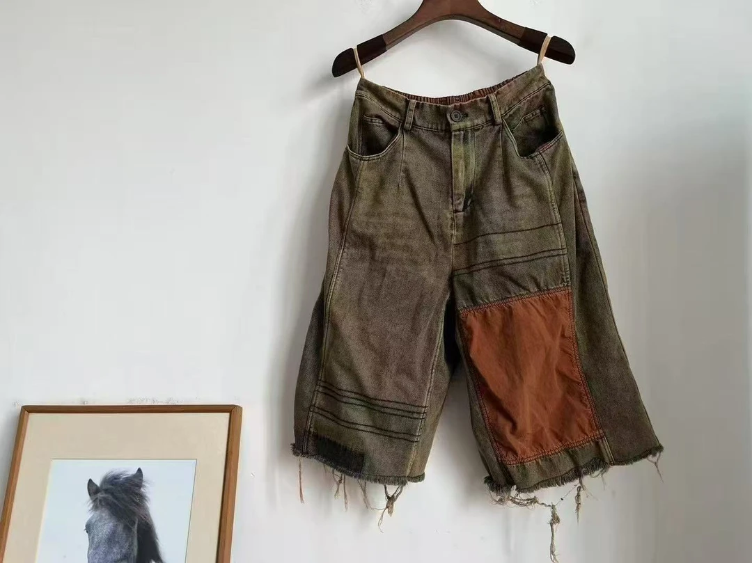 荼品牌植物染薄款牛仔短裤