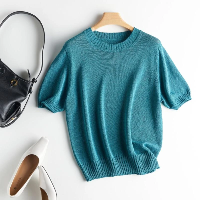 LM-日本进口和纸纱～夏季清爽麻感套头圆领蕾丝网红洋气炸街女装