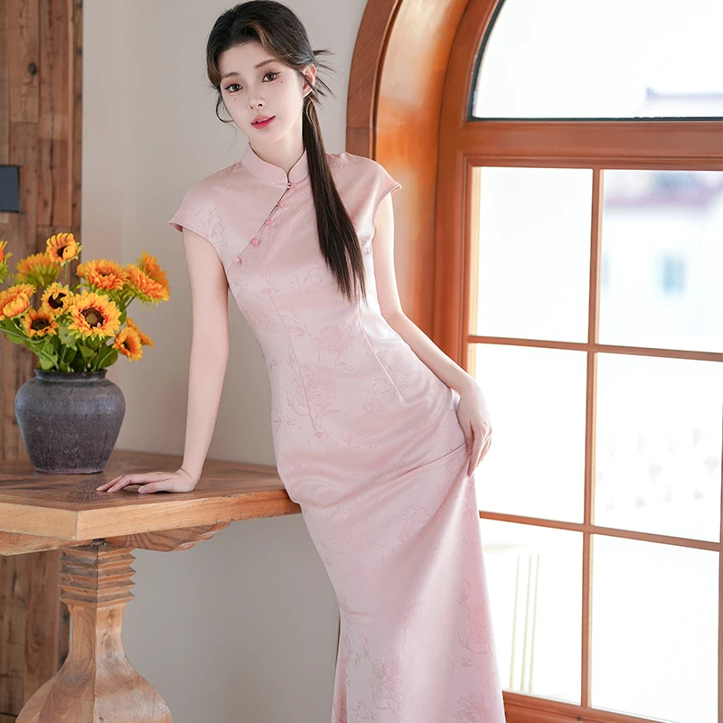 尘记【洛神赋】私人订制旗袍修身高端粉色新中式气质日常连衣裙夏天