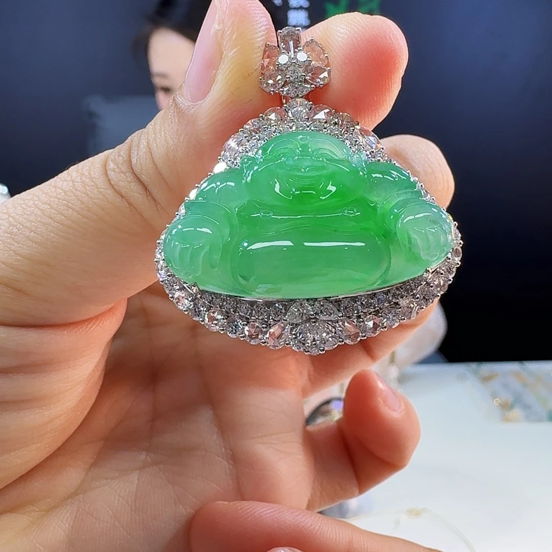 翡翠18K金镶嵌吊坠(不含链)18k镶嵌