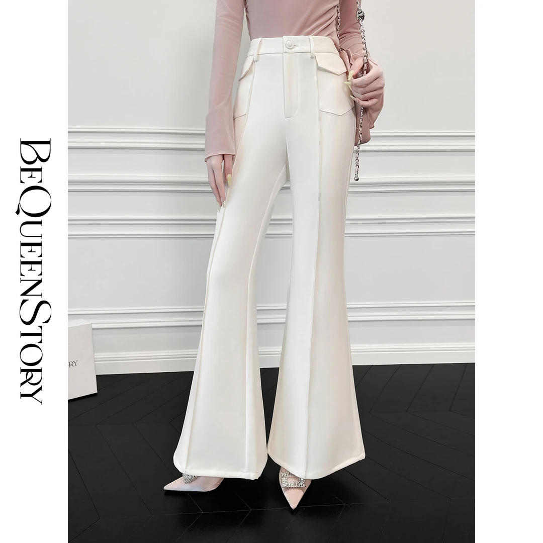 【高高甄选】【风度剪裁】精致珠边线包心扣工艺休闲喇叭裤