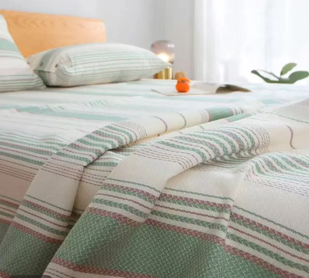 百年鲁纺/滨州顾家村非遗/色织提花/老粗布/软凉席-三件套-国风