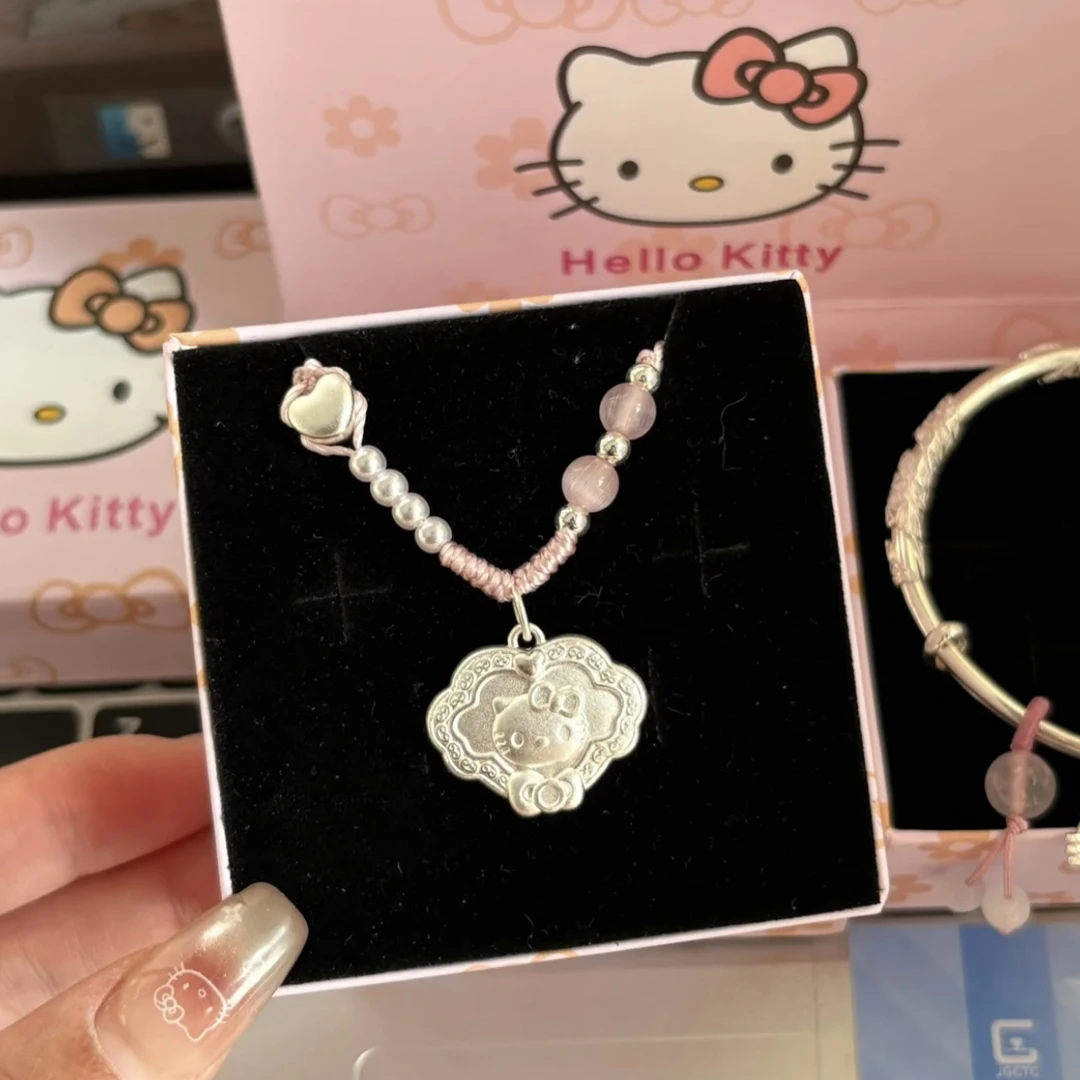 吊坠足银 足银999三丽鸥kitty纯银平安锁吊坠时尚气质精致送女友