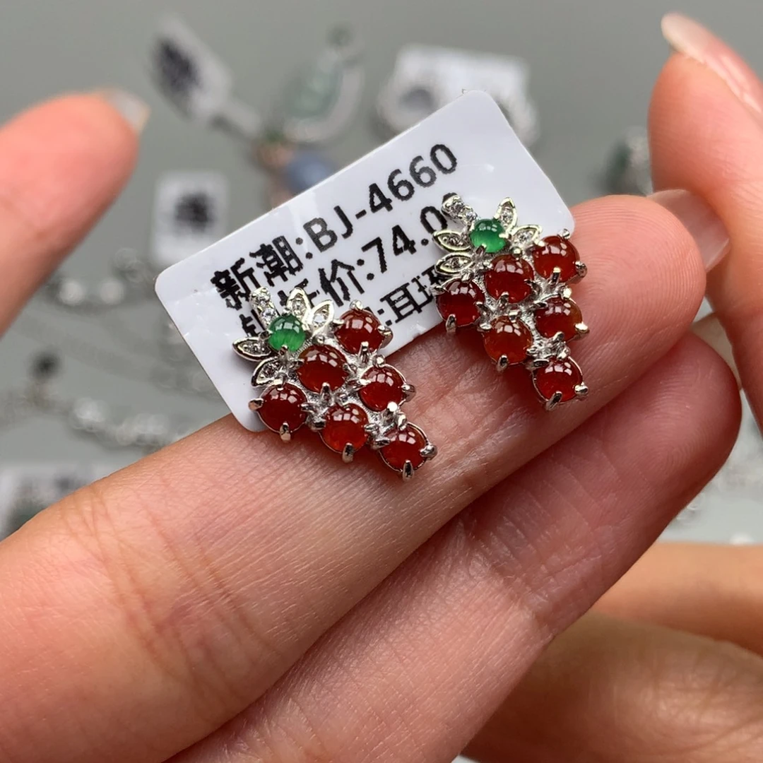 翡翠银S925镶嵌戒指耳钉