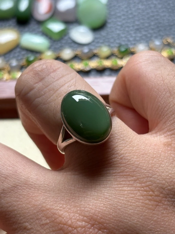 s925银镶 定制和田玉戒指（圈口15）