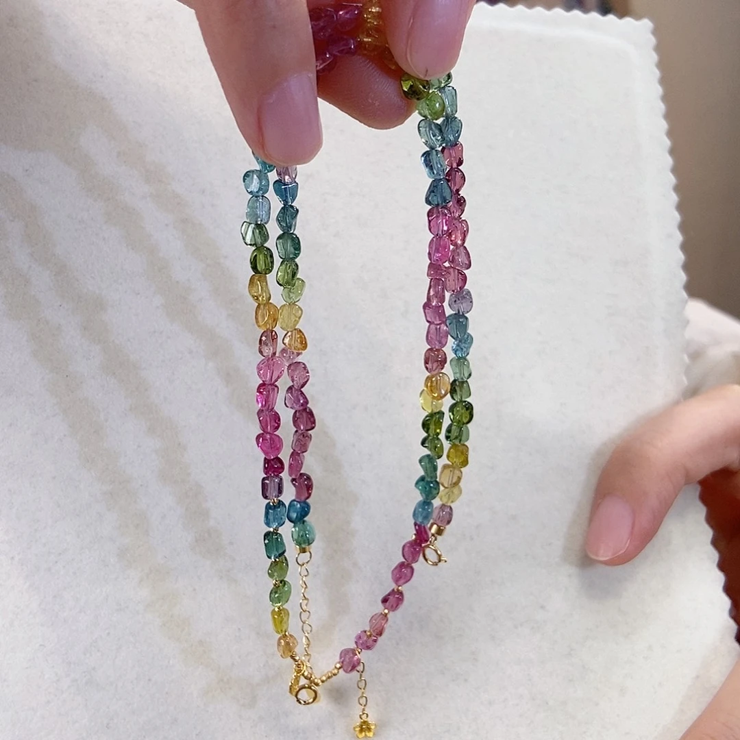 18K金镶嵌颈饰碧玺设计款糖豆彩虹碧玺荧光色标