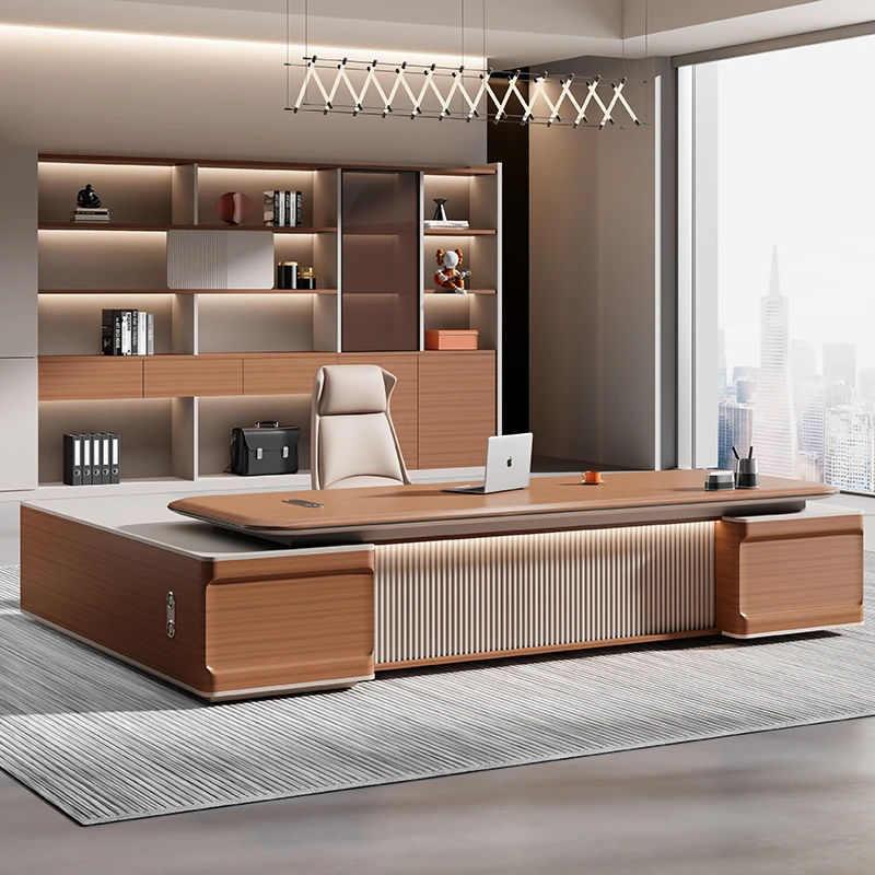 办公老板桌高级感吸塑工艺新中式大气班台经理桌椅组合总裁室家具